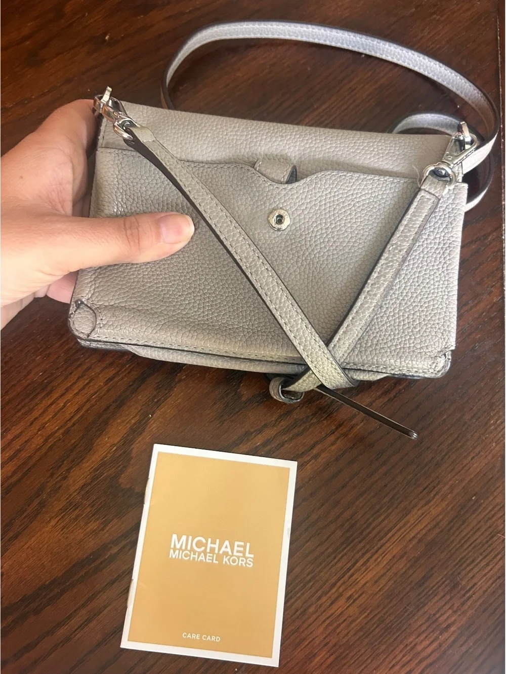 Michael Kors Pebbled Leather Crossbody Wallet Bag in Silver